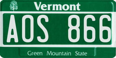 VT license plate AOS866