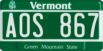 VT license plate AOS867