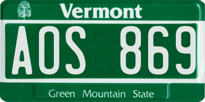 VT license plate AOS869