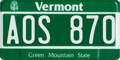 VT license plate AOS870