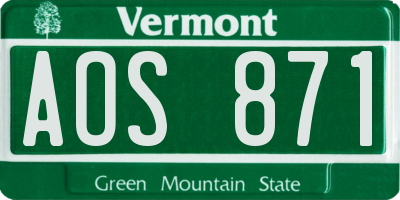 VT license plate AOS871