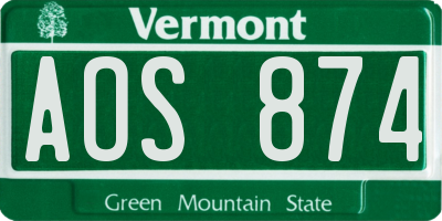 VT license plate AOS874