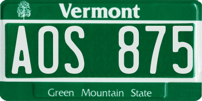 VT license plate AOS875