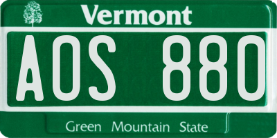 VT license plate AOS880