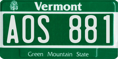 VT license plate AOS881