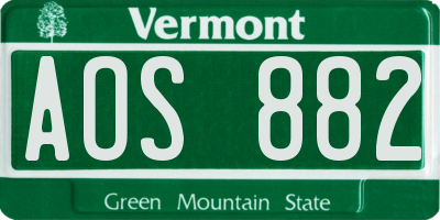 VT license plate AOS882