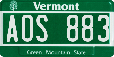 VT license plate AOS883