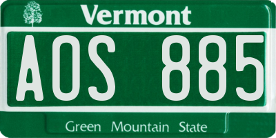 VT license plate AOS885
