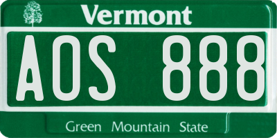 VT license plate AOS888