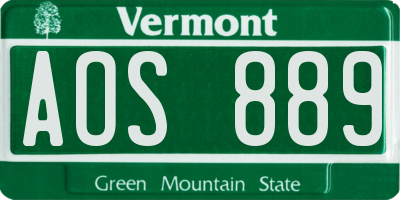 VT license plate AOS889