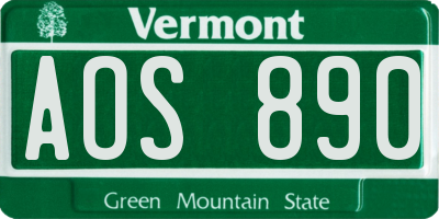 VT license plate AOS890