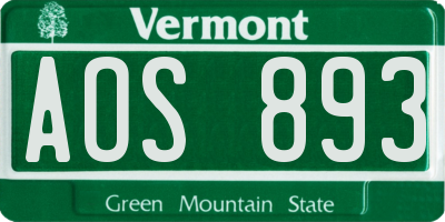 VT license plate AOS893