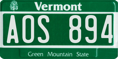 VT license plate AOS894