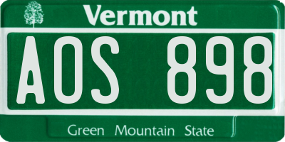VT license plate AOS898