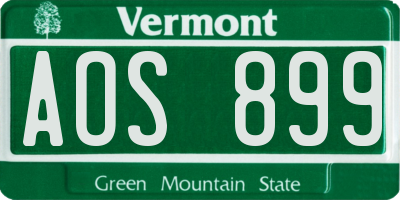 VT license plate AOS899