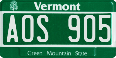 VT license plate AOS905