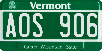 VT license plate AOS906