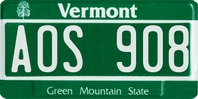 VT license plate AOS908