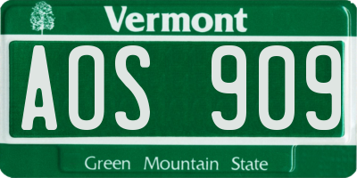 VT license plate AOS909