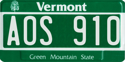 VT license plate AOS910
