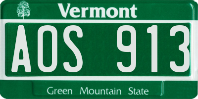 VT license plate AOS913