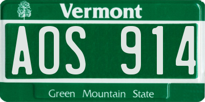 VT license plate AOS914