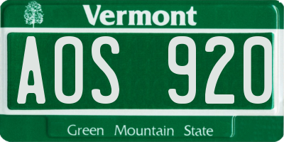 VT license plate AOS920