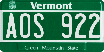 VT license plate AOS922