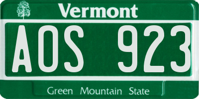 VT license plate AOS923
