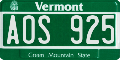VT license plate AOS925