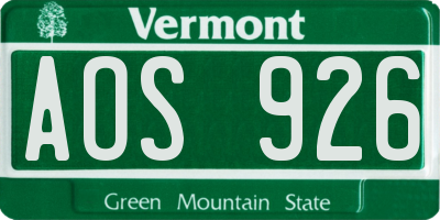 VT license plate AOS926