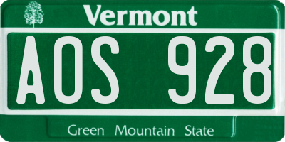 VT license plate AOS928