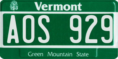 VT license plate AOS929