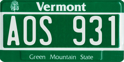 VT license plate AOS931