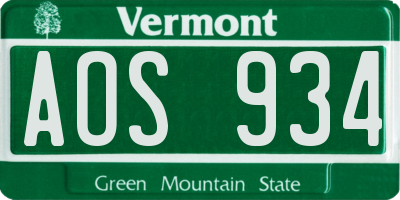 VT license plate AOS934