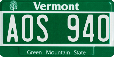 VT license plate AOS940
