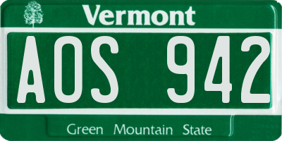 VT license plate AOS942