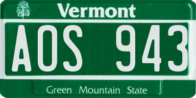 VT license plate AOS943
