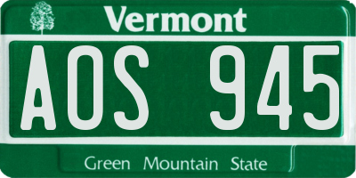 VT license plate AOS945