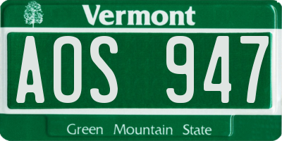 VT license plate AOS947