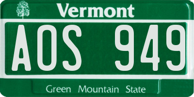 VT license plate AOS949