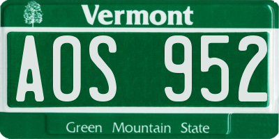 VT license plate AOS952