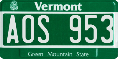 VT license plate AOS953