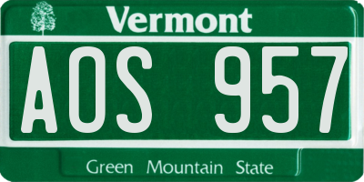VT license plate AOS957