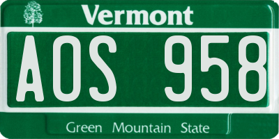 VT license plate AOS958