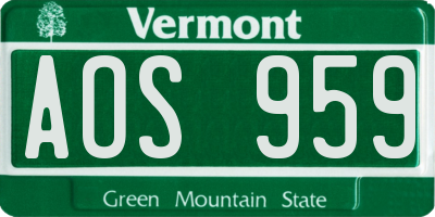 VT license plate AOS959