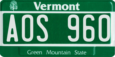 VT license plate AOS960