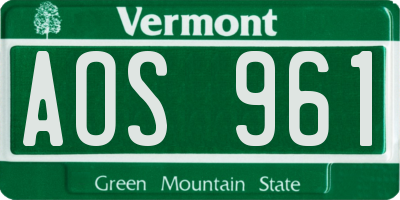 VT license plate AOS961