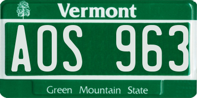 VT license plate AOS963