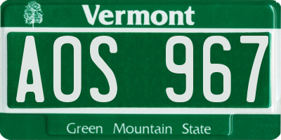 VT license plate AOS967